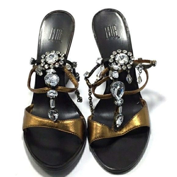 Pelle Moda Leather Jeweled Bronze Chain Wedge 6M - Picture 8 of 8